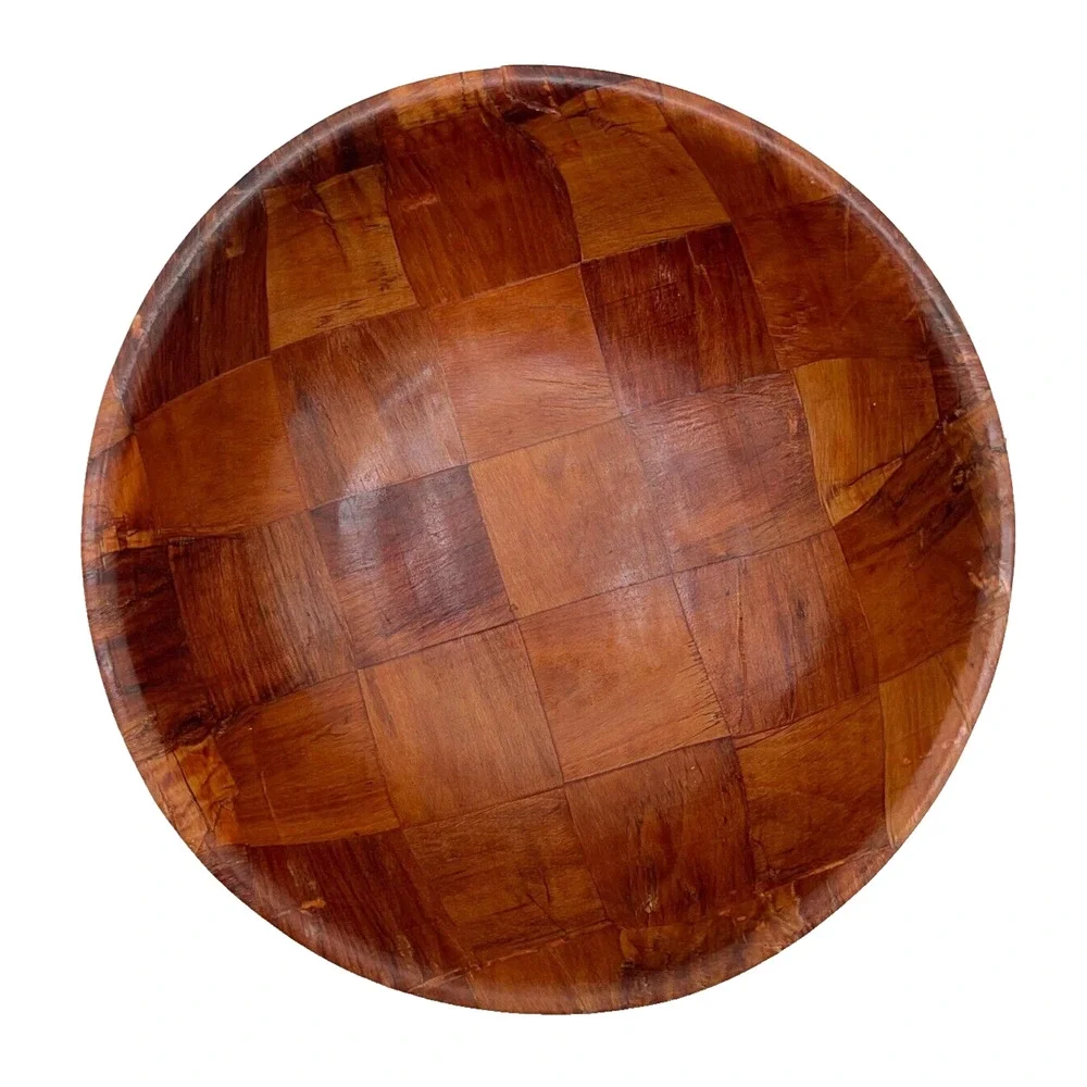 Woven Wood Salad Fruit Rustic Bread Bowl Serving Dish 9.75